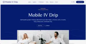Mobile IV therapy service advertisement with couple relaxing.
